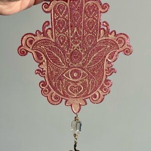 Intricate Red and Gold Hamsa Wall Hanging